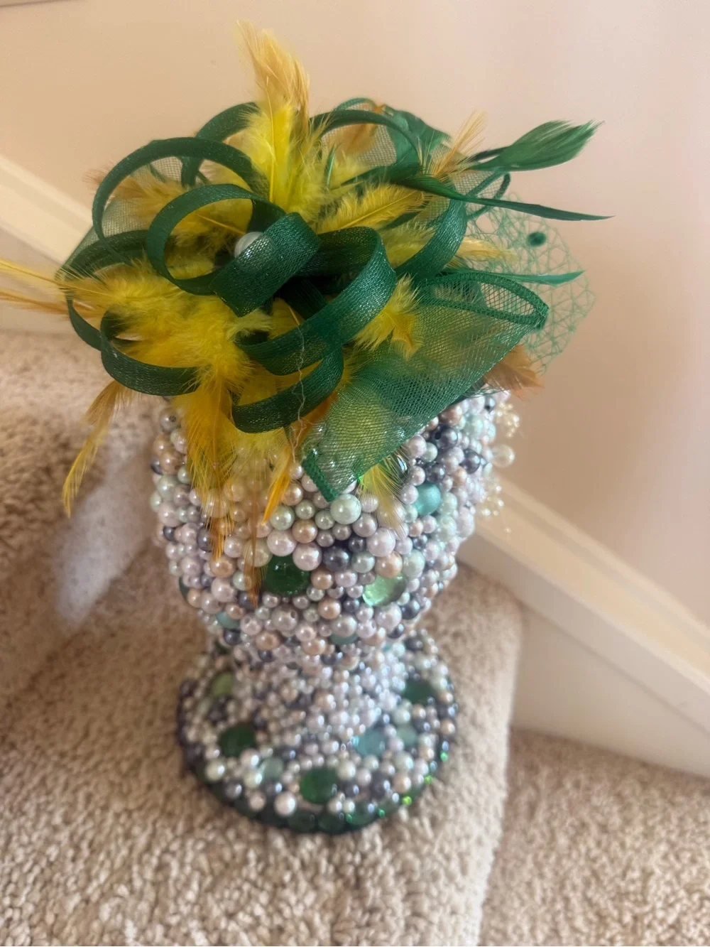 Green Feathered Veiled Pillbox Hat Fascinator